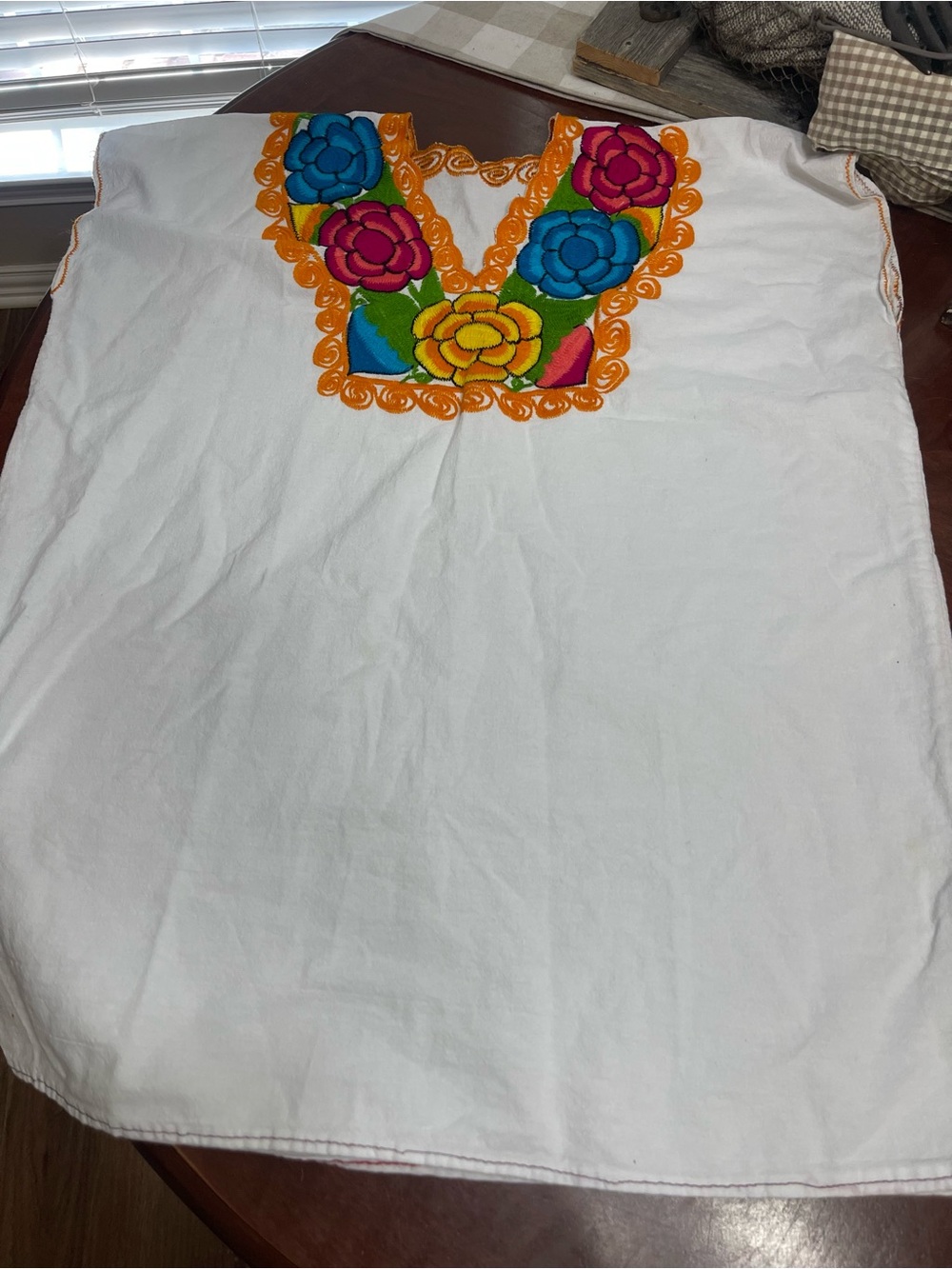 Mexican Folk Embroidered Huipil Dress tunic cover up  Boho Peasant Dress